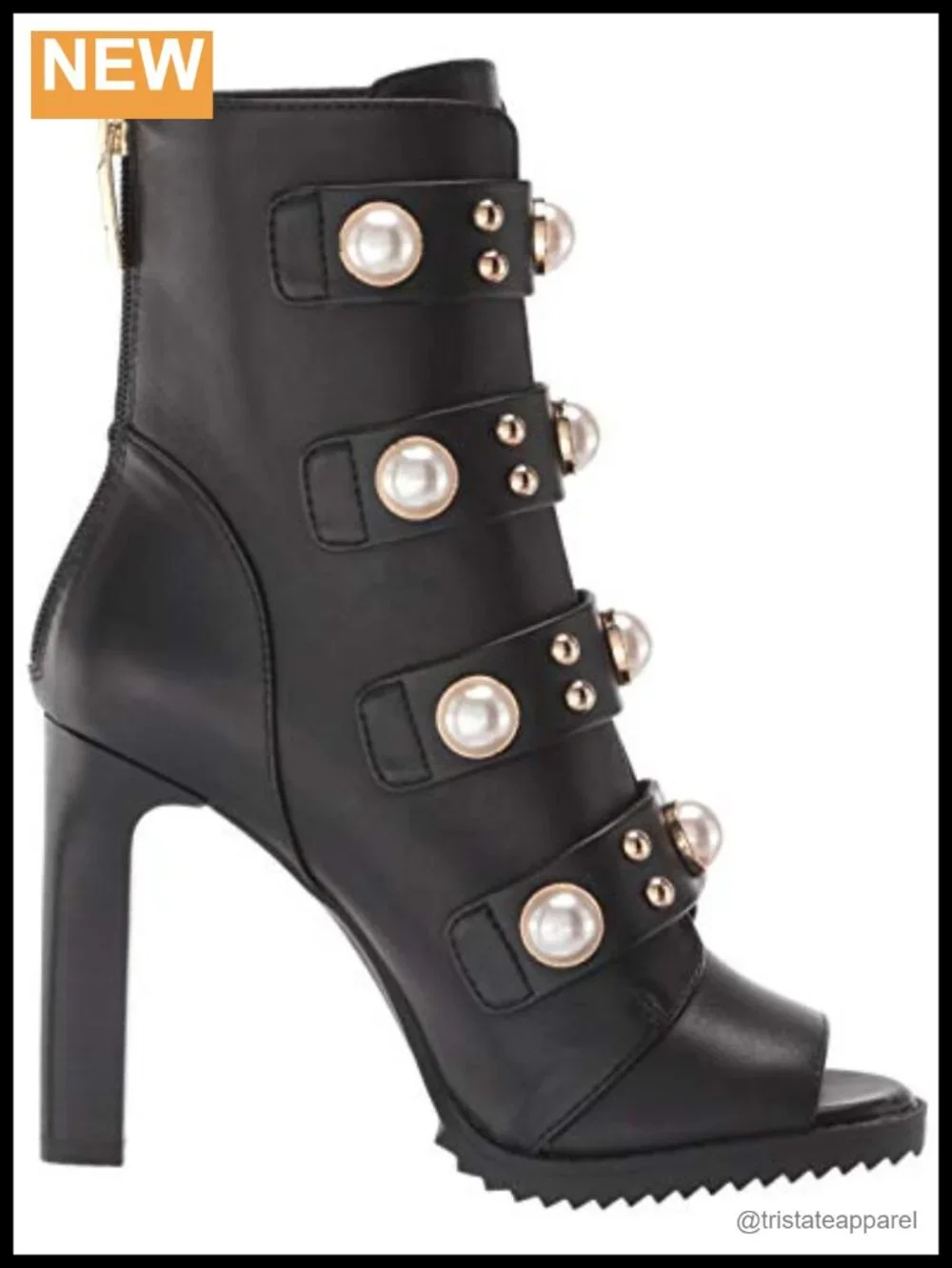 Karl Lagerfeld Brayden Peep Toe Bootie with Pearls Leather Ankle Boot